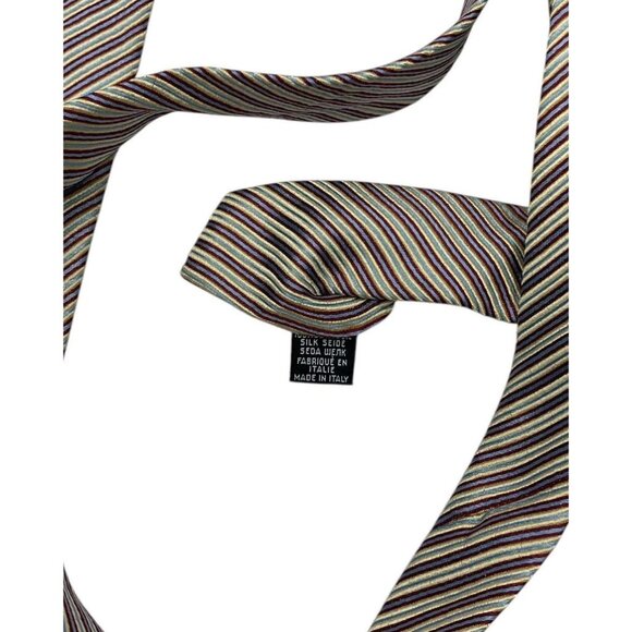 HUGO BOSS Men's 100% Silk Necktie LUXURY Tie Blue Yellow Striped W:3.6" EUC - Picture 3 of 4